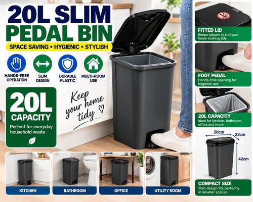 20l slim pedal bin - slim,