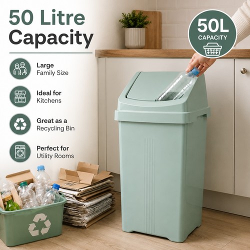 50l sage swing bin - sage, rectangle